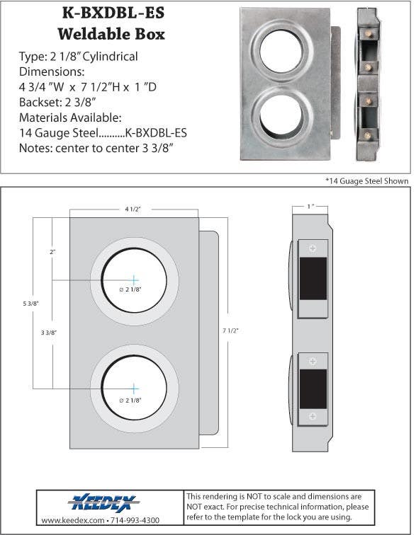 Keedex K-BXDBL Lock Box Double, 2 3/8" Backset, 2 1/8" Holes (14 Gauge Steel)