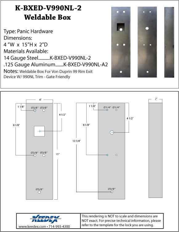 Keedex K-BXED-V990 2" Wide Box Von Duprin 99 Exit Device w/ 990NL Trim