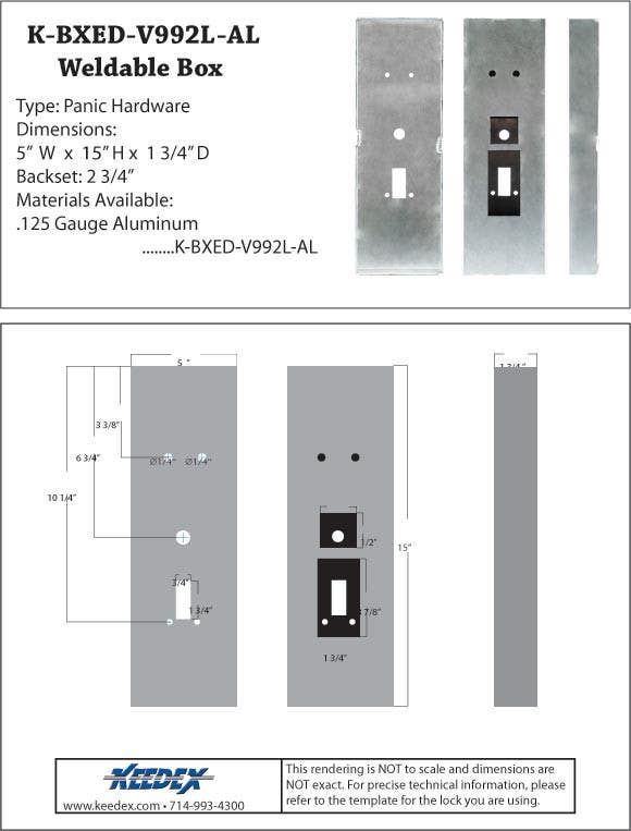 Keedex K-BXED-V992L 2" Wide Box Von Duprin 99 Device w/992L, 994L & 996L Trim