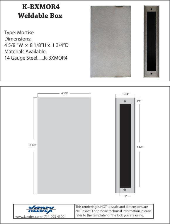 Keedex K-BXMOR4 Mortise Lock Box - No trim hole - No cylinder hole