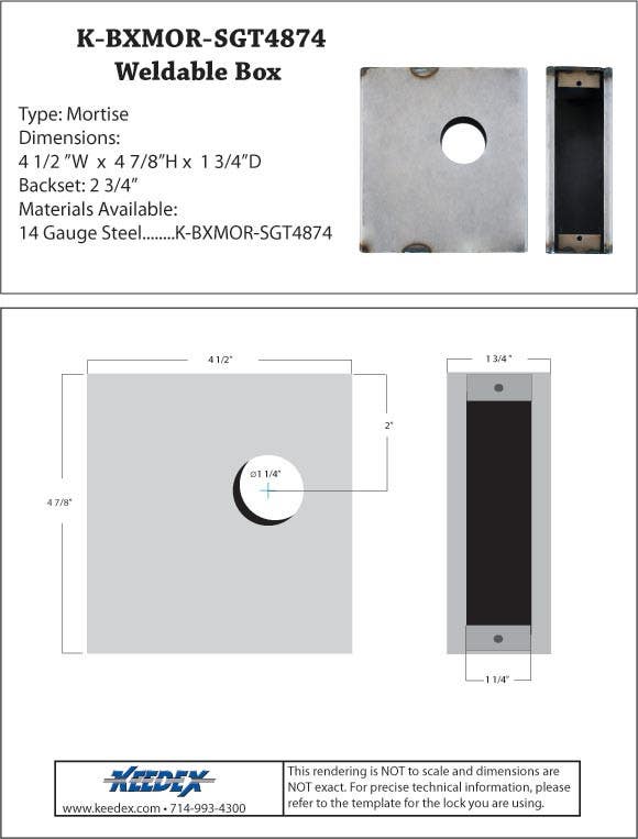 Keedex K-BXMOR-SGT4874 Mortise Dead Bolt Lock Box - Sargent 4874 14 Gauge Steel