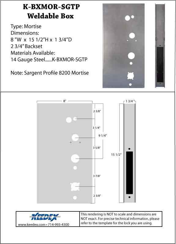 Keedex K-BXMOR-SGTP Mortise Box Sargent Pro Series 14 Gauge Steel