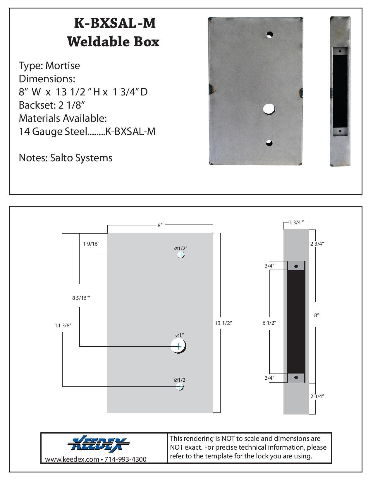 Keedex K-BXSAL-M Weldable Box-Salto Systems Systems Mortise 14 Gauge Steel