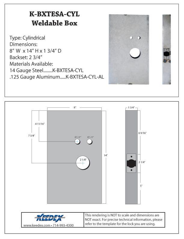Keedex K-BXTESA-CYL Weldable Box Onity Entry Systems Cylindrical Lock