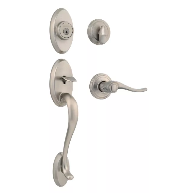 Kwikset 800 SE x AVL 15 SMT CP 282-421 Shelburne Handleset w/ Interior Pack Trim, Satin Nickel