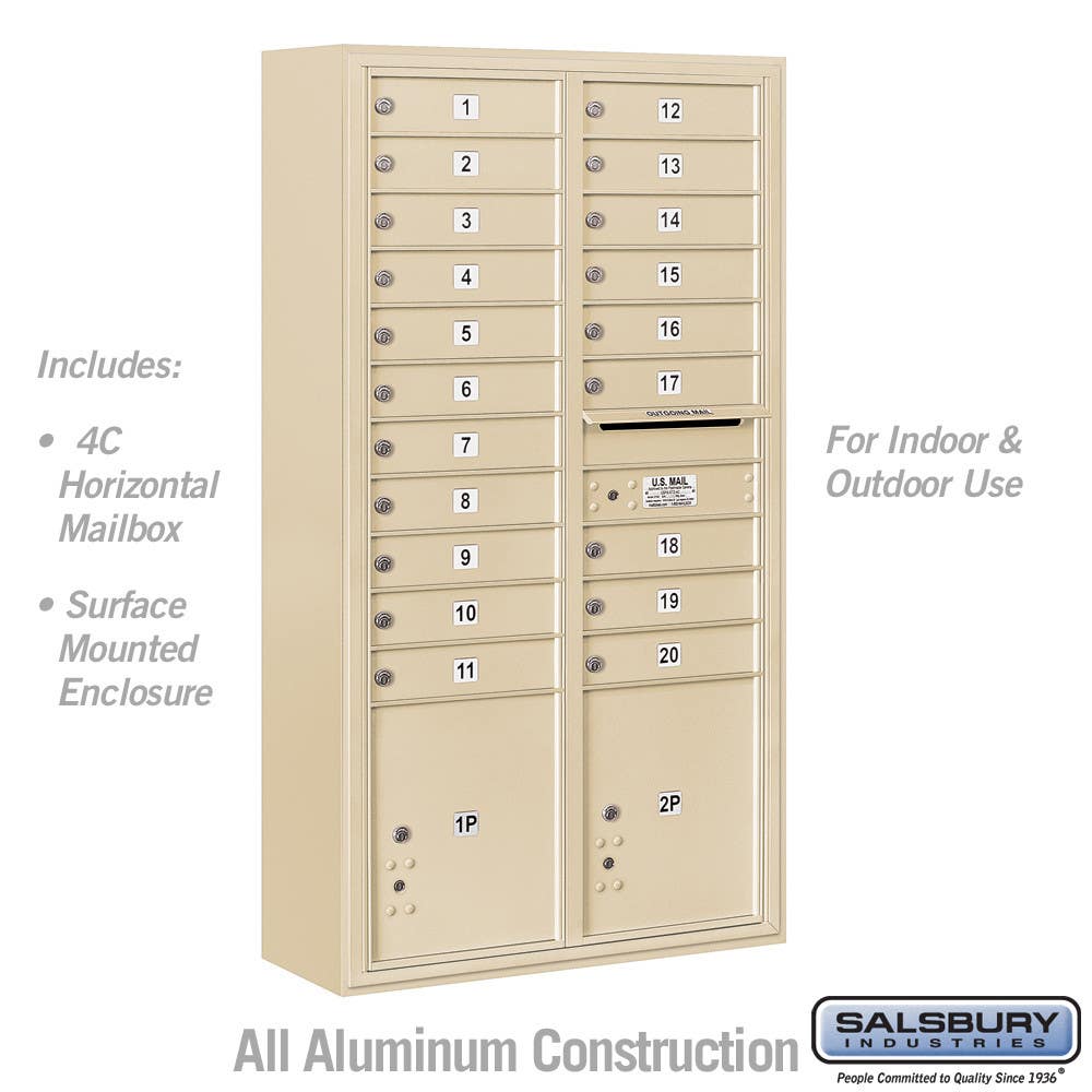 Salsbury 3816 Surface Mounted 4C Horizontal Mailbox Unit - Maximum Height Unit (57-7/8"), Front Loading