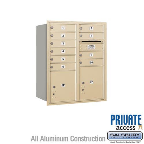 Salsbury 3710D Recessed Mounted 4C Horizontal Mailbox - 10 Door High Unit (37-1/2") - Double Column