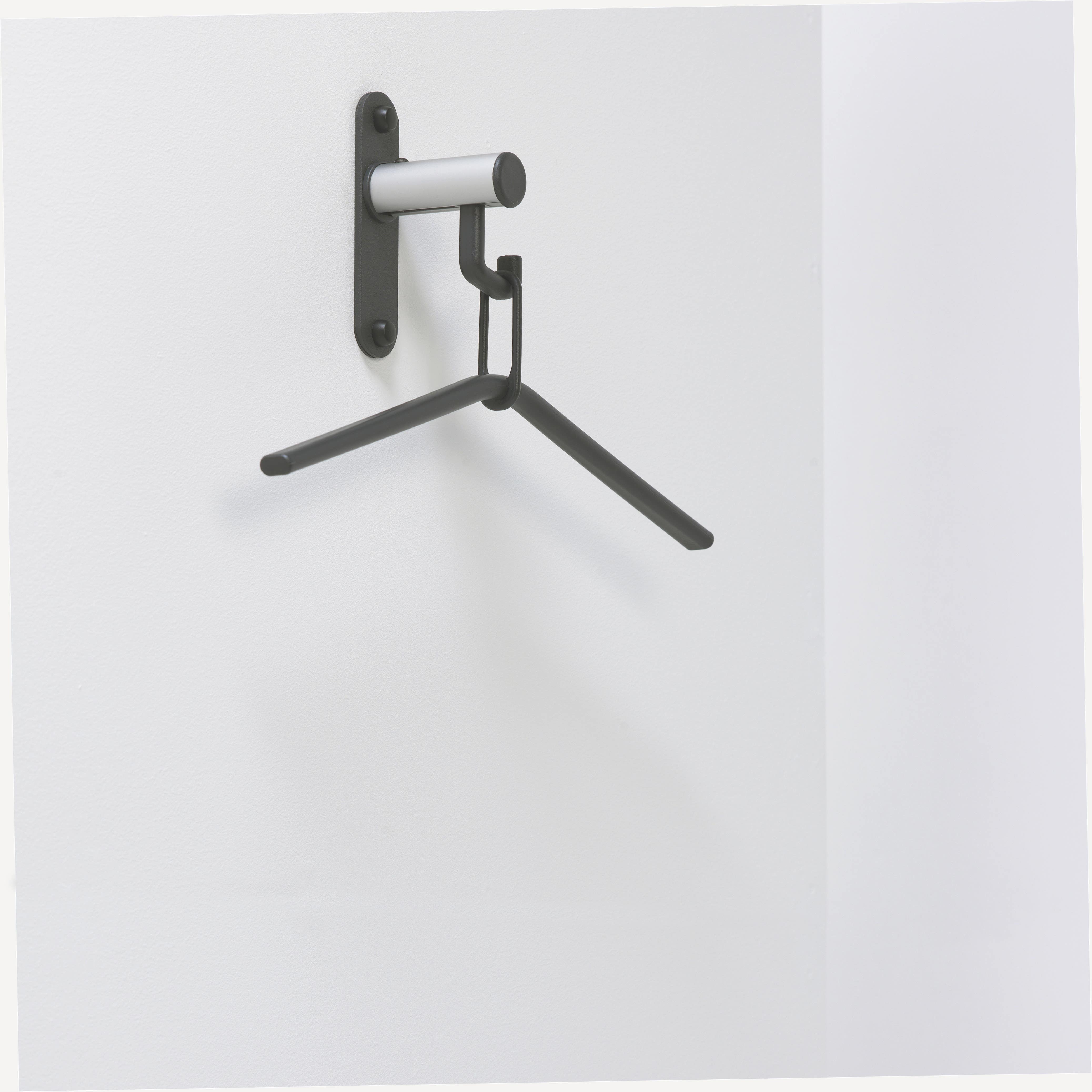 Magnuson T-H10K Tertio Wall Mounted Coat Rack W/ One Dark Grey Plastic Coat Hanger, Finish-Dark Grey W/ Satin Aluminum