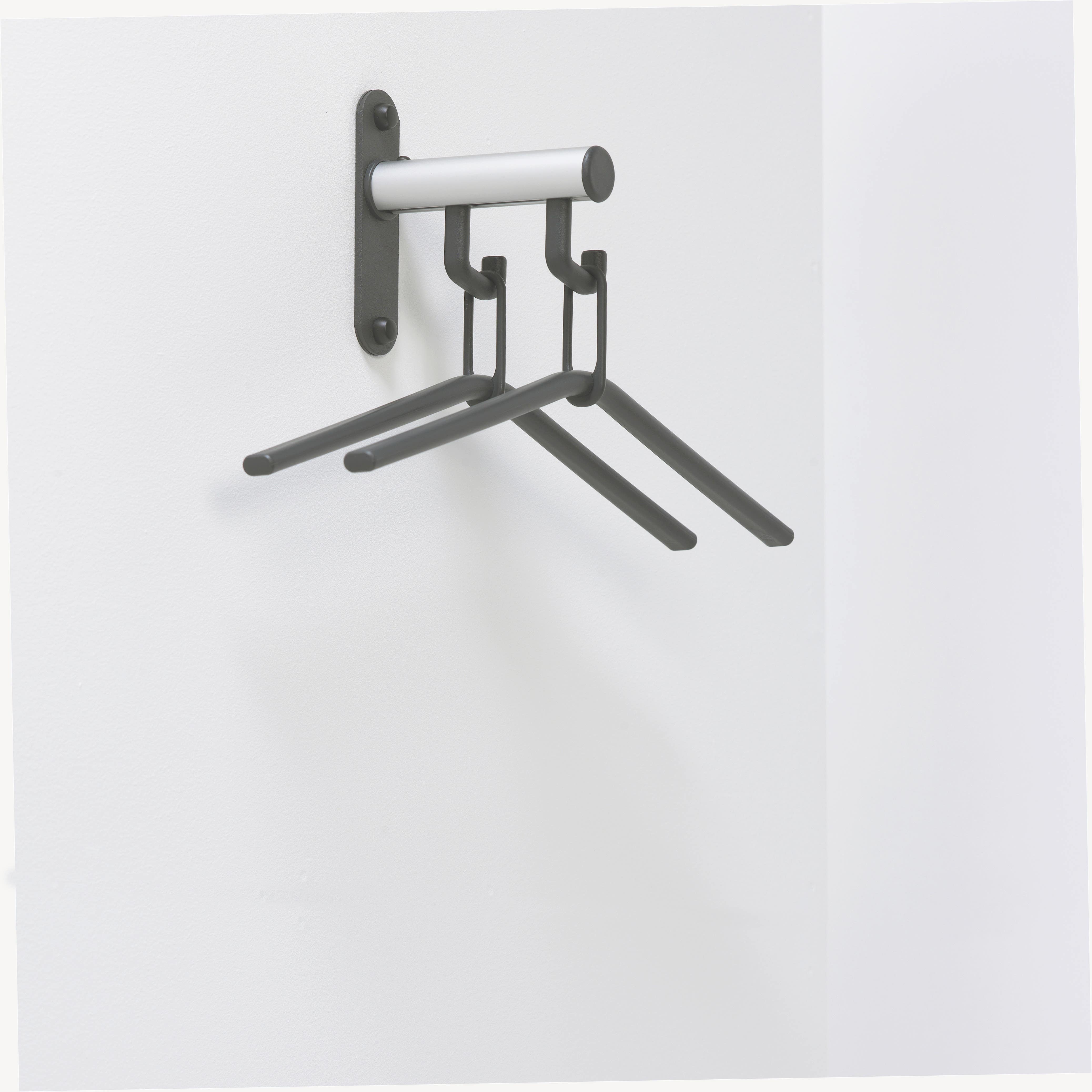 Magnuson T-H16K Tertio Wall Mounted Coat Rack W/ Two Dark Grey Plastic Coat Hangers, Finish-Dark Grey W/ Satin Aluminum