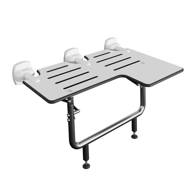 Ponte Giulio G56UHS03 L-Shaped SS HPL Folding Shower Seat w/ Legs, Reversible, ADA