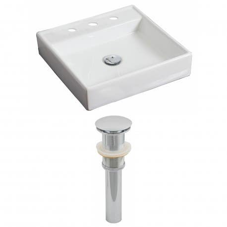American Imaginations AI-1481 Square Vessel Set In White Color And Drain