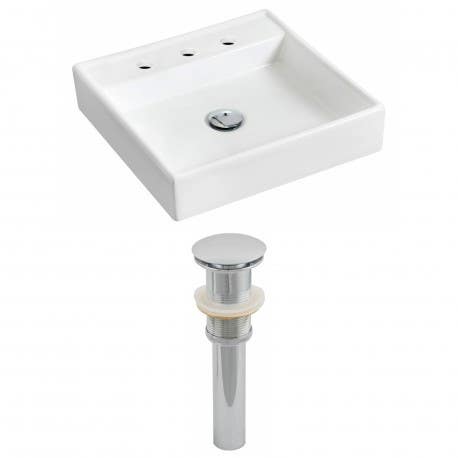 American Imaginations AI-1483 Square Vessel Set In White Color And Drain