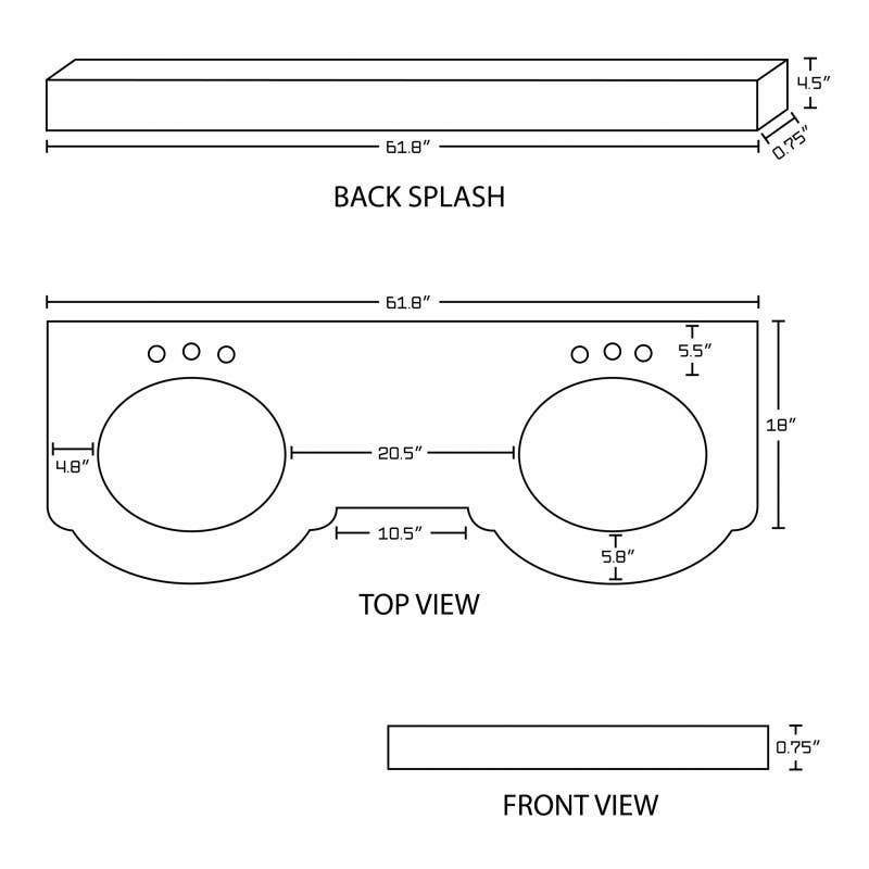 American Imaginations AI-1833 61.8-in. W x 23.8-in. D Marble Top In Bianca Carara Color