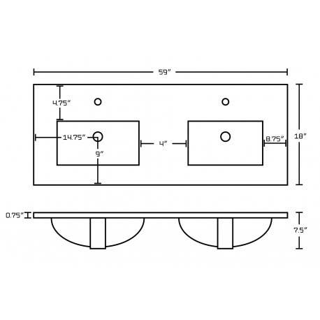 American Imaginations AI-24 59-in. W Ceramic Top Set In White Color - Overflow Drain Incl.