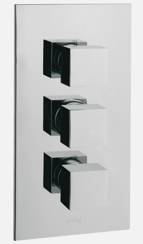 Rain Therapy PS 3061-QT/Q/R In Wall Thermostatic 3/4" Valve w/ Shut-Off & Filters, Square Knob, 3 Control