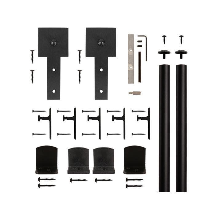 Custom Service Hardware QG.1310.ECS.08-6S Cube Stick Black Rolling Door Hardware Kit