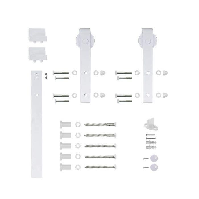 Custom Service Hardware NT.14000.9W.01 78.75" Designer's Collection Flat Rail Hook Strap Rolling Door Hardware Kit, White