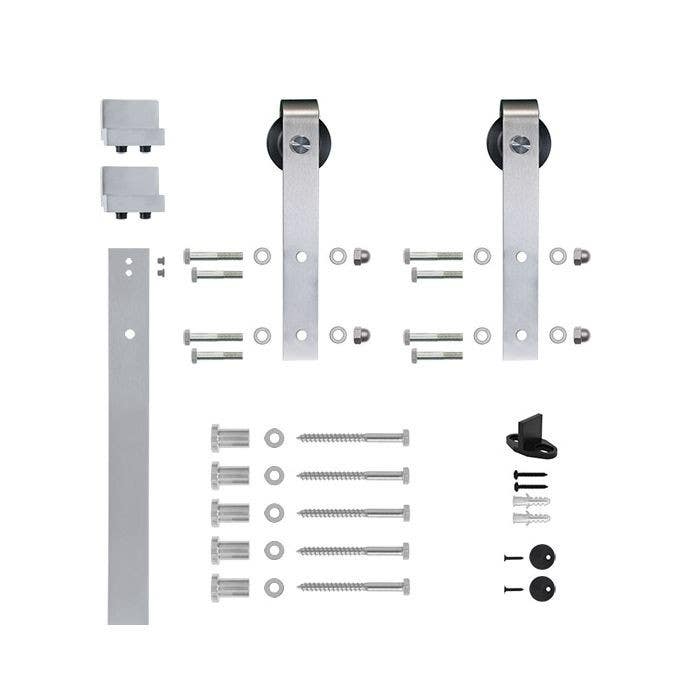 Custom Service Hardware NT.1400.09W.02 78.75" Designer's Collection Flat Rail Hook Strap Rolling Door Hardware Kit, Satin Nickel
