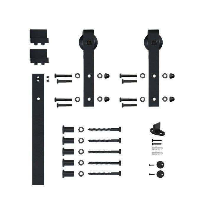 Custom Service Hardware NT.1400.09W.08 78.75" Designer's Collection Flat Rail Hook Strap Rolling Door Hardware Kit, Black