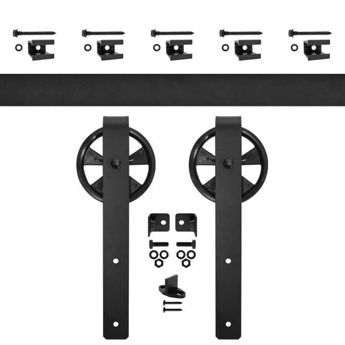 Custom Service Hardware QG.FR1300.HK5.08 Quiet Glide Flat Rail Hook Strap Kit w/5" wheel, Black