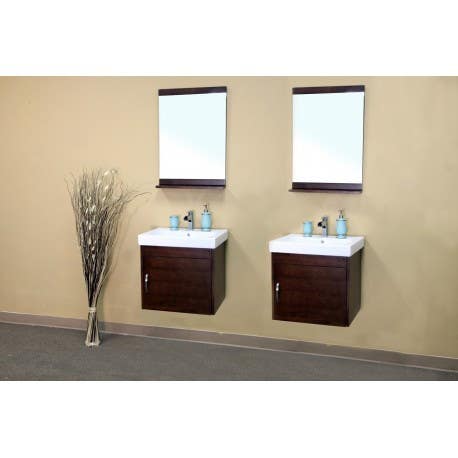 Bellaterra 203136 In Single Wall Mount Style Sink Vanity-Wood- Walnut - 19.5x23.6"