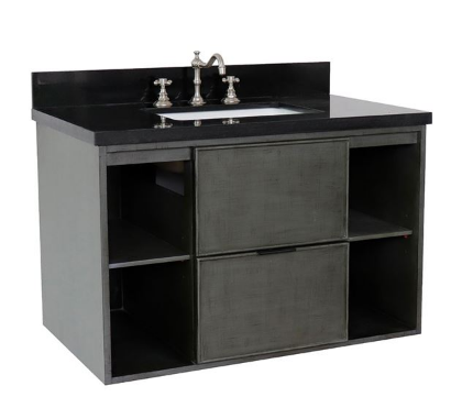 Bellaterra 400502-CAB-LY 37" Single Wall Mount Vanity In Linen Gray