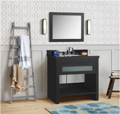 Bellaterra 808185-36-BL-BGR 37" Single Vanity In Matte Black Finish Top With Black Galaxy And Rectangle Sink