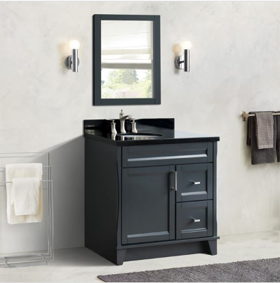 Bellaterra 400700-37L-DG 37" Single Sink Vanity In Dark Gray Finish Left Door/Left Sink