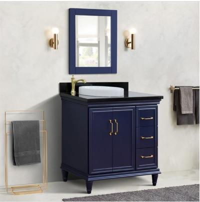 Bellaterra 400800-37L-BU 37" Single Vanity In Blue Finish Left Door/Left Sink