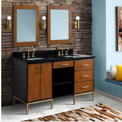Bellaterra 400900-61D-WB 61" Double Sink Vanity In Walnut And Black Finish