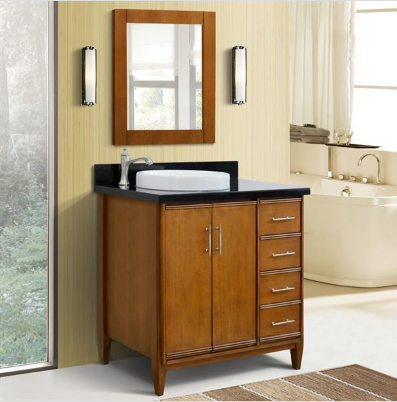 Bellaterra 400901-37L-WA 37" Single Vanity In Walnut Finish Left Door/Left Sink
