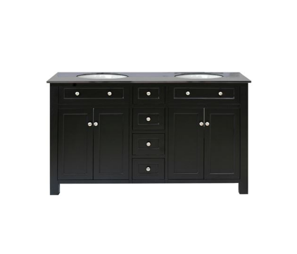 Bellaterra 603210-B-BG 62 In Double Sink Vanity Wood-Black-Black Galaxy Top