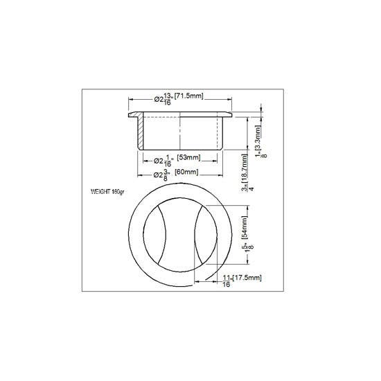 Gruppo Romi GR25 Solid Brass Grommet, Large Opening - Over All 2 13/16" Cap 5