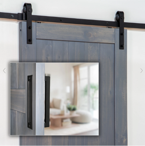 Ageless Iron BD-COMPLETE-BI Barn Door Hardware Track Kit (Includes Black Iron Grip & Flush Pull)