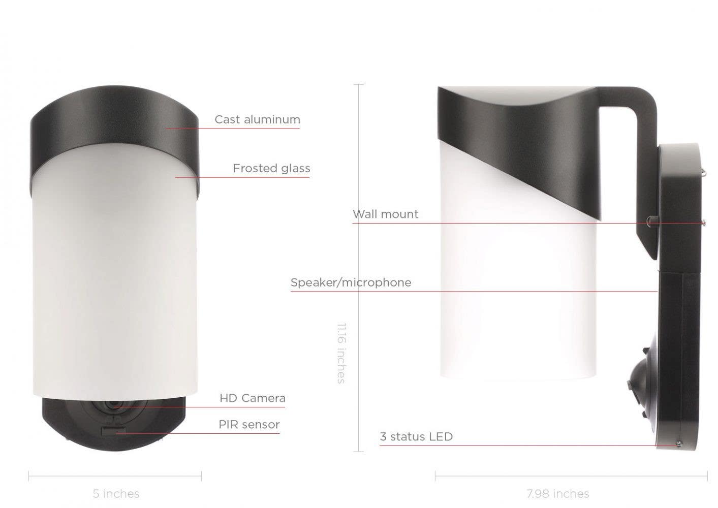 Maximus SPL09-05A1W4-BKT-K1 Camera Porch Light, Style-Contemporary, Finish-Black