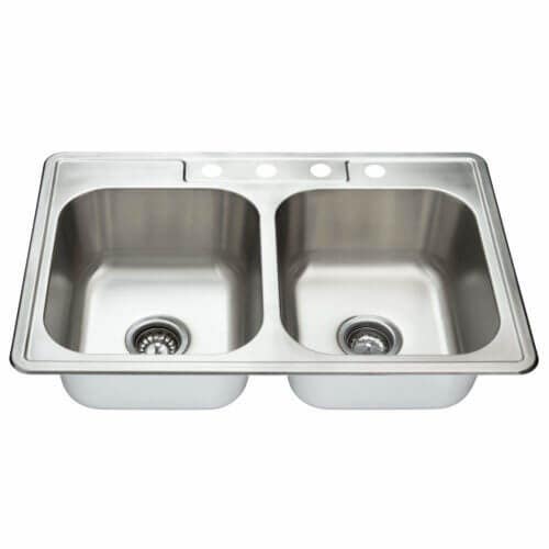Fine Fixtures S452 Equal Double Bowl Top Mount Stainless Steel Sink - 33" x 22"