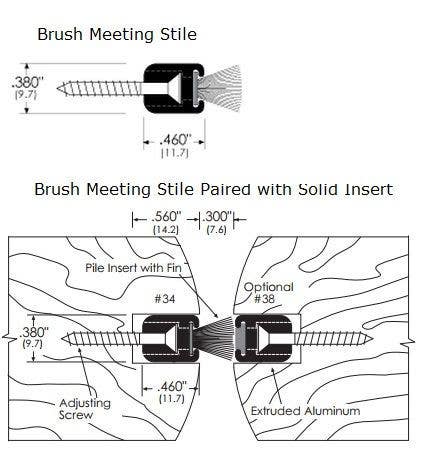 ZERO 34 Mortised Meeting Stile For Bull-Nosed Door, Brush/Adjustable