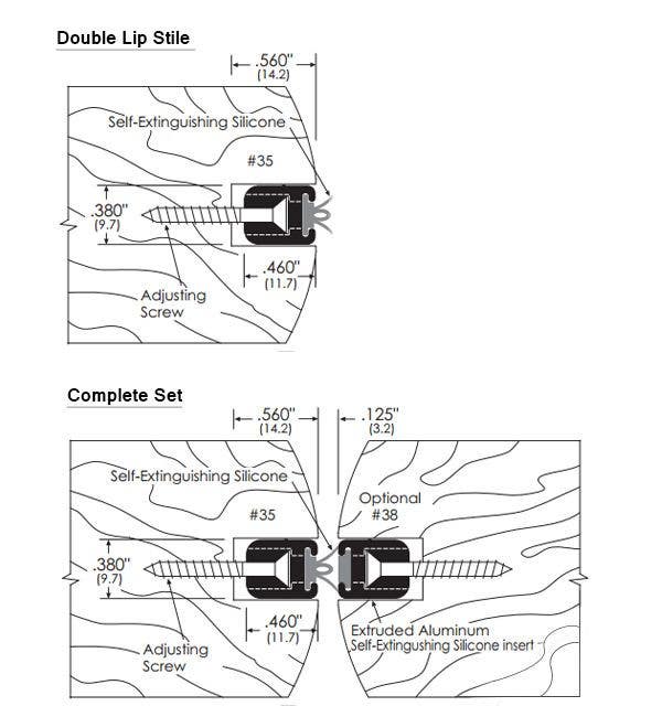ZERO 35 Mortised Meeting Stile For Bull-Nosed Doors, Silicone Lip/ Adjustable