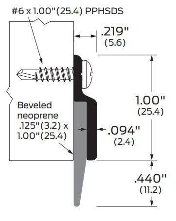 ZERO 50M Door Sweep, Beveled Neoprene