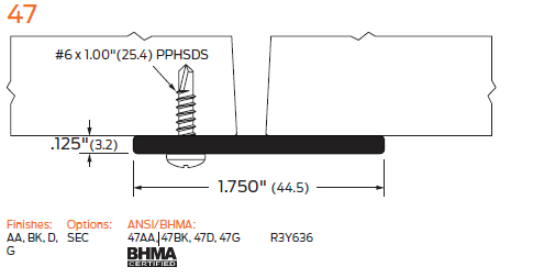 ZERO 47 Astragal 1 3/4" x 1/8" - Meeting Stile