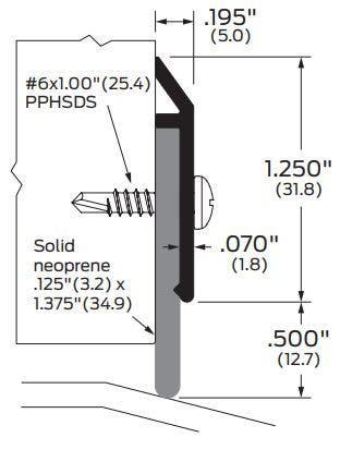 ZERO 39 Door Sweep, Solid Neoprene .125" x 1.375"