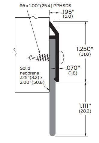 ZERO 39W Door Sweep, Solid Neoprene .125" x 2"