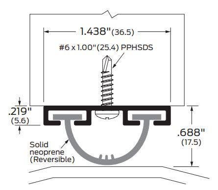 ZERO 52A Door Shoe, Neoprene in Aluminum Track, 1 7/16"