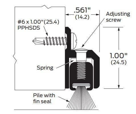 ZERO 255 Adjustable Surface Sweep With Spring/Pile Insert - Door Sweep
