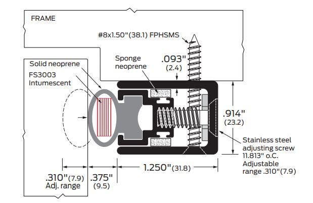 ZERO 770FS Adjustable Sealing System Jamb Applied, Intumescent Fire Stop, Neoprene