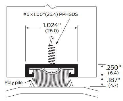 ZERO 254A Door Shoe, Aluminum Track/Pile Insert/Mortised