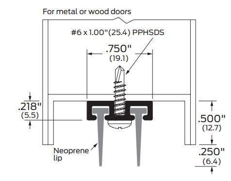 ZERO 381A Door Shoe, Double Neoprene Lip, Finish-Aluminum, Mill