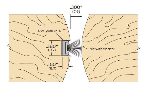 ZERO 398V Meeting Stile, Solid PVC Brown/Pile With Fin Seal/PSA