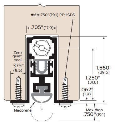 ZERO 350AA Mortised Automatic Door Bottom, Regular Duty,Finish-Clear Anodized
