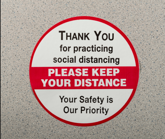 Mutual Industries 17801-9179-650 Social Distancing Die Cut Floor Decals- Please Keep Your Distance , 6" White Black/ Red